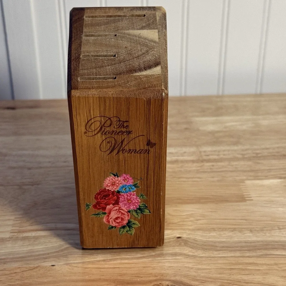 The Pioneer Woman Wooden Knife Block Kitchen Counter Storage Holder 4 Slot